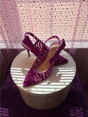 INC. Fuchsia Zebra Mesh Slingback Stilettos with Bow Accent